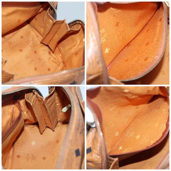 MCM Logogram Vicetos Boston Bag PVC Leather Brown Gold Auth am8629 - Picture 15 of 16